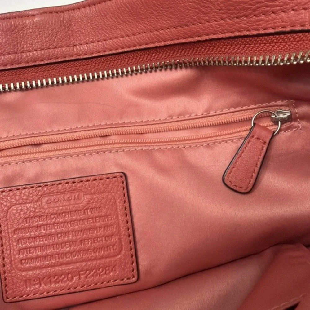 Coach F23284 Pebbled Leather Hobo Shoulder Bag Coral Red Zip Top.    ‎   5171